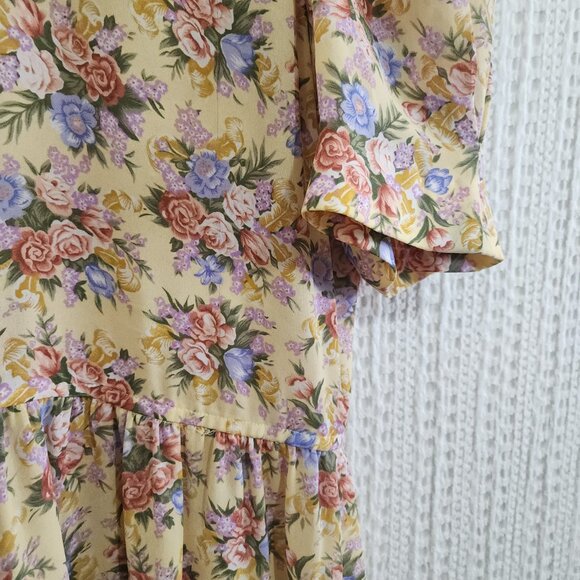 Vintage Leslie Fay Yellow Floral Prairie Cottagecore Midi Dress Size 18 (XL Fit) - Picture 7 of 16